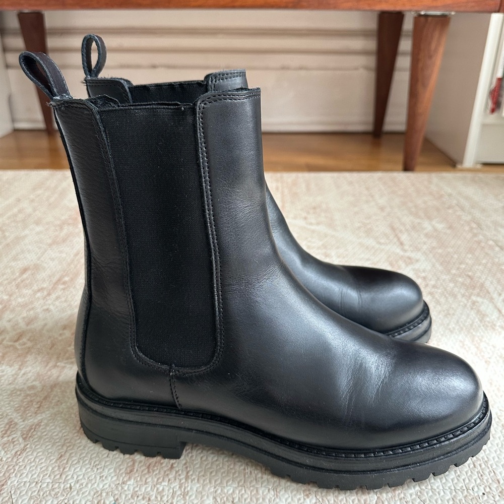 Reiss Thea Black Leather Chelsea Boots Size 7.5